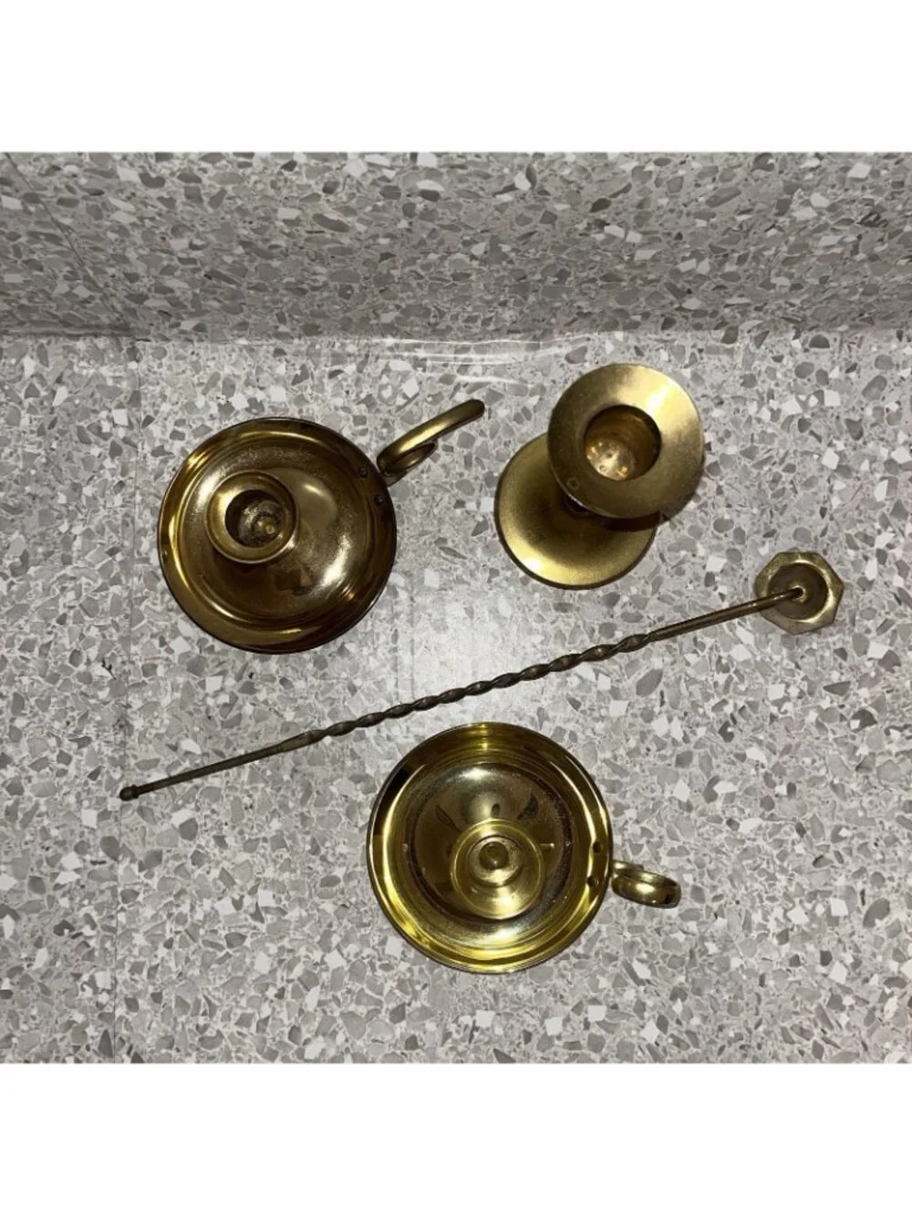 Brass Candlestick Holders Chamber Style one Stick Snuffer Lot of 4